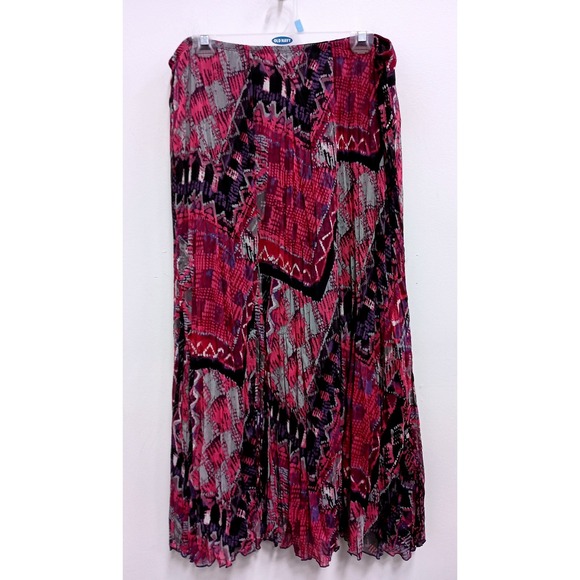 Lark Lane Dresses & Skirts - Lark Lane Maxi‎ Skirt Womens 12 Pink Abstract Pleated BOHO Whimsygoth Chiffon